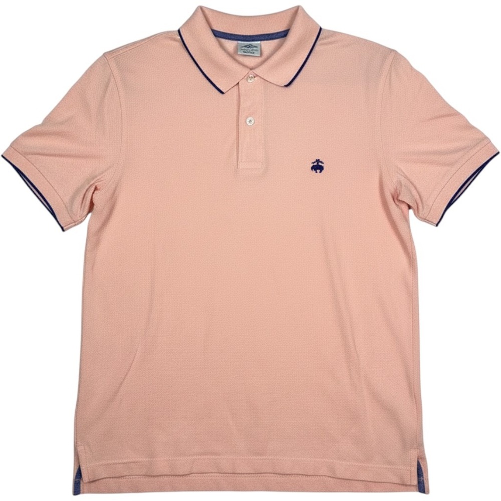 Brooks Brothers Performance Polo Shirt Mens Medium Slim Fit Peach Pink Navy Trim